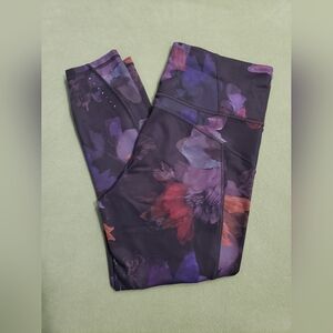 Athleta Floral Black Night Bloom Zipper Leggings